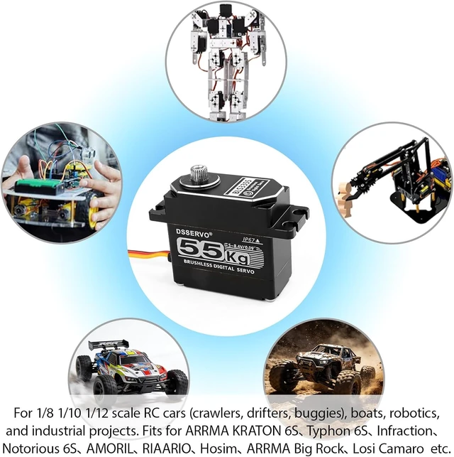 Alt view image 7 of 7 - 55KG Brushless Full Metal Gear High-Torque Fast Digital Servo for 1/8 1/10 1/12 RC Car (180 Degree)