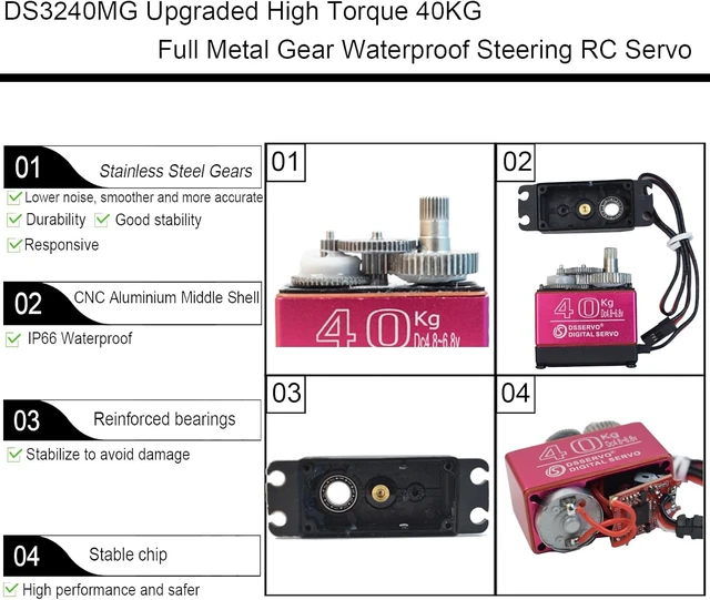 Alt view image 2 of 6 - 2-Pack DS3240MG 40KG High-Torque Digital Servo Full Metal Stainless Steel Gear, Waterproof, 180° for 1/8 1/10 RC Car, Crawler, Buggy & Airplane