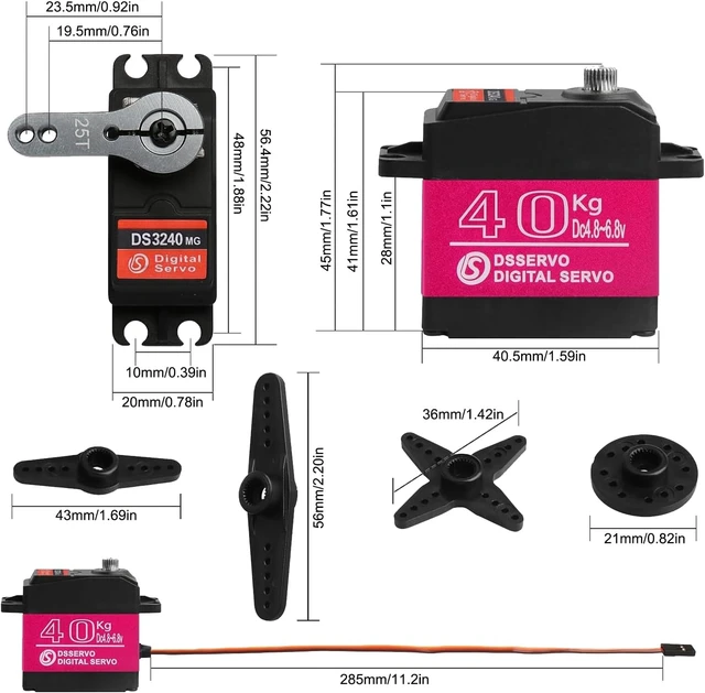 Alt view image 5 of 6 - 2-Pack DS3240MG 40KG High-Torque Digital Servo Full Metal Stainless Steel Gear, Waterproof, 180° for 1/8 1/10 RC Car, Crawler, Buggy & Airplane
