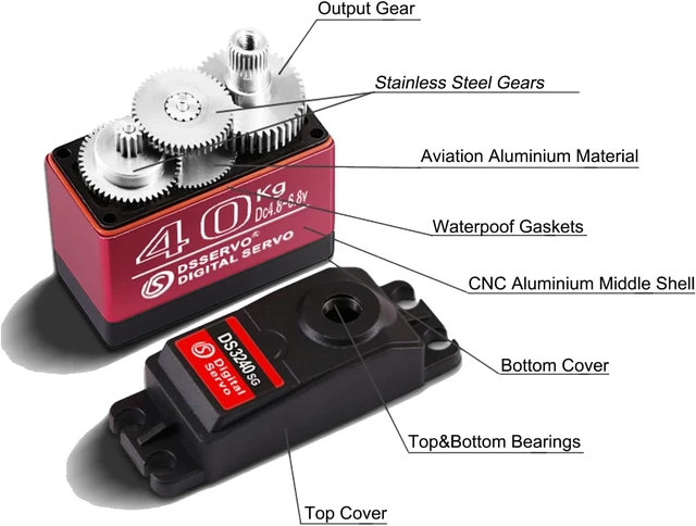 Alt view image 4 of 6 - 2-Pack DS3240MG 40KG High-Torque Digital Servo Full Metal Stainless Steel Gear, Waterproof, 180° for 1/8 1/10 RC Car, Crawler, Buggy & Airplane