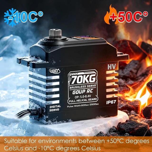 Alt view image 2 of 7 - 70KG Brushless IP67 Waterproof Digital Servo for 1/8 1/10 1/12 RC Buggy/Truck High-Torque HV 5.08.4V 180° Full Helical Gear with 25T Metal Horn