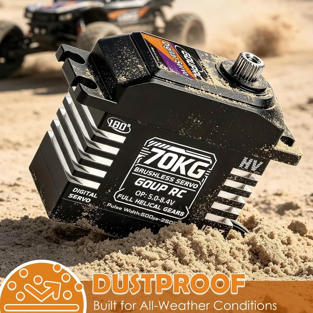 Alt view image 6 of 7 - 70KG Brushless IP67 Waterproof Digital Servo for 1/8 1/10 1/12 RC Buggy/Truck High-Torque HV 5.08.4V 180° Full Helical Gear with 25T Metal Horn