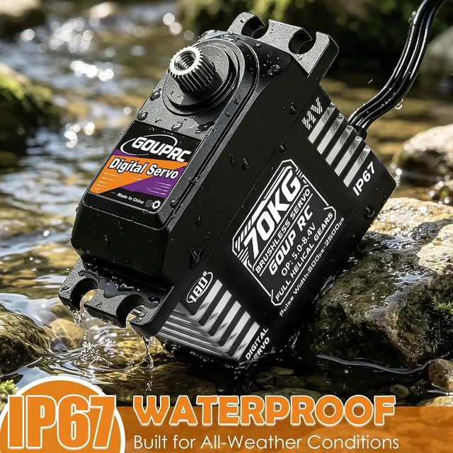 Alt view image 5 of 7 - 70KG Brushless IP67 Waterproof Digital Servo for 1/8 1/10 1/12 RC Buggy/Truck High-Torque HV 5.08.4V 180° Full Helical Gear with 25T Metal Horn