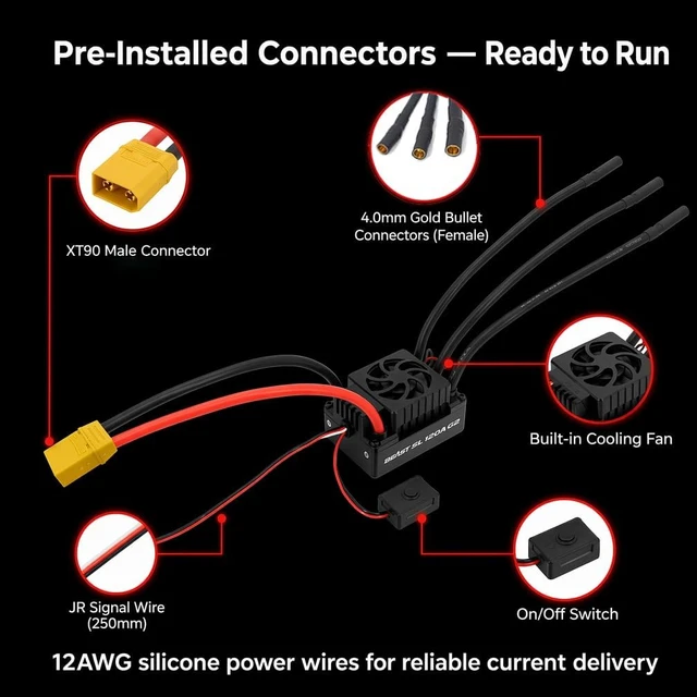 Alt view image 3 of 7 - Beast SL G2 120A 2-4S Sensorless Brushless ESC for 1/10 RC Cars & SCT