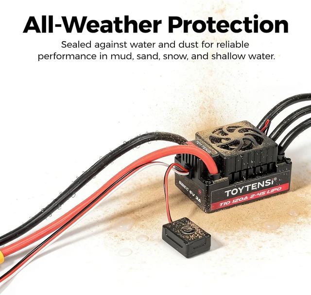 Alt view image 5 of 6 - 120A Waterproof 2-4S LiPo Sensorless Brushless ESC Speed Controller for 1/10 RC Car, Truck, Buggy & Truggy Pre-soldered XT90 & 4.0mm Bullet Connectors, 32-bit MCU, T10 Series