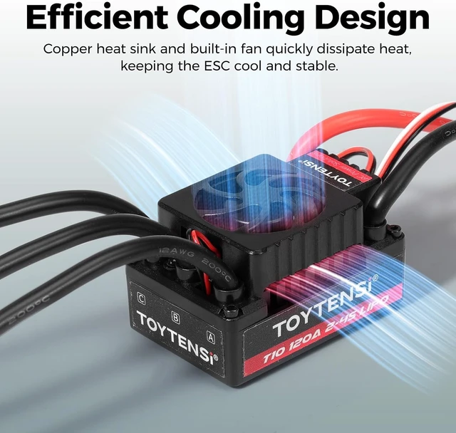 Alt view image 4 of 6 - 120A Waterproof 2-4S LiPo Sensorless Brushless ESC Speed Controller for 1/10 RC Car, Truck, Buggy & Truggy Pre-soldered XT90 & 4.0mm Bullet Connectors, 32-bit MCU, T10 Series