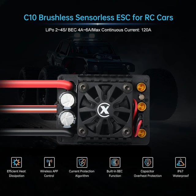 Alt view image 3 of 7 - C10 120A 2-4S Sensorless Brushless ESC for 1/10 RC Car