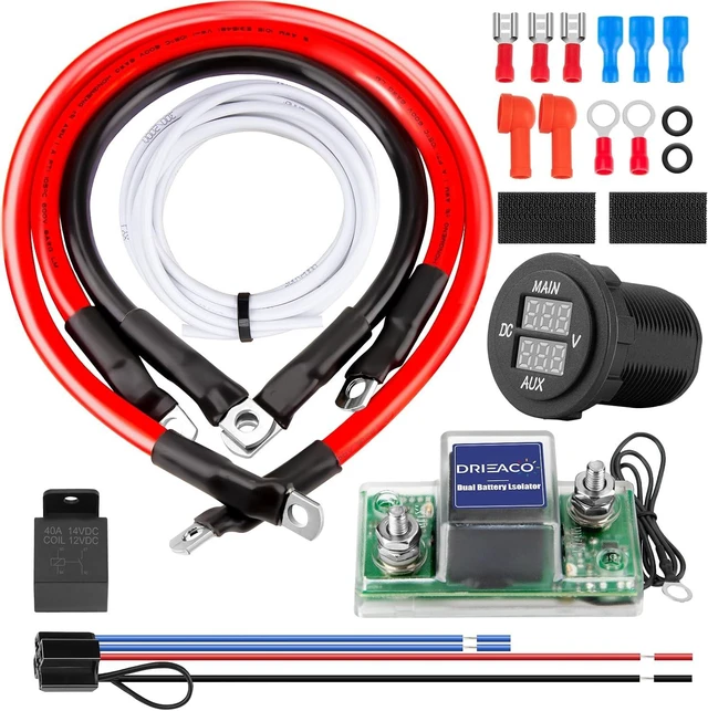 Main image of 12V UTV Dual Battery Isolator Connect & Monitor Kit with LED Digital Double Voltmeter, 6-Gauge Wire & 12V Relay Fits Honda Pioneer 1000/700/500, Replaces #UTV-SBI-CM