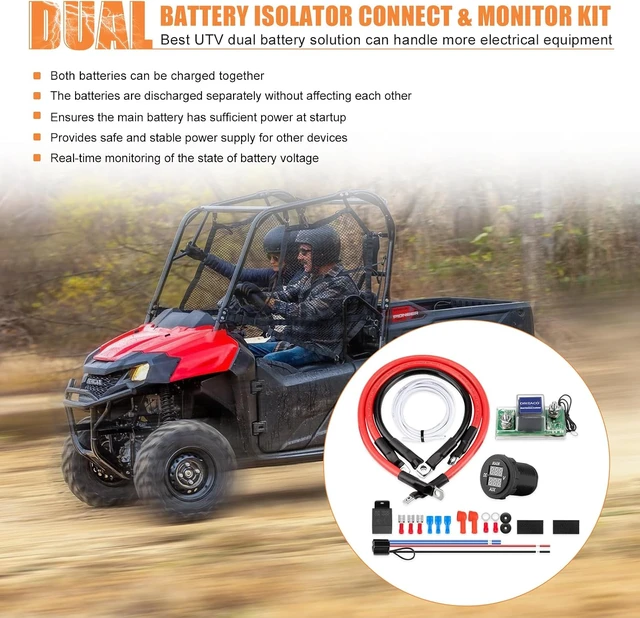 Alt view image 2 of 7 - 12V UTV Dual Battery Isolator Connect & Monitor Kit with LED Digital Double Voltmeter, 6-Gauge Wire & 12V Relay Fits Honda Pioneer 1000/700/500, Replaces #UTV-SBI-CM