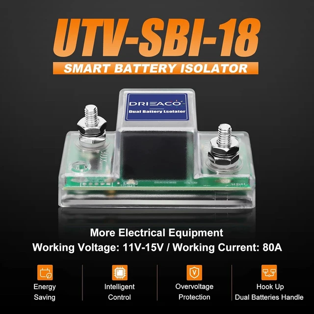 Alt view image 5 of 7 - 12V UTV Dual Battery Isolator Connect & Monitor Kit with LED Digital Double Voltmeter, 6-Gauge Wire & 12V Relay Fits Honda Pioneer 1000/700/500, Replaces #UTV-SBI-CM