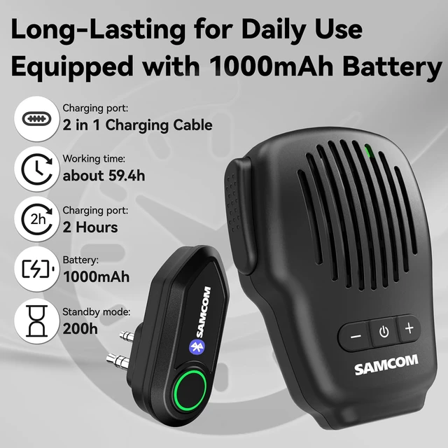 Alt view image 4 of 7 - Wireless Bluetooth PTT Microphone Speaker Mic for Walkie Talkie