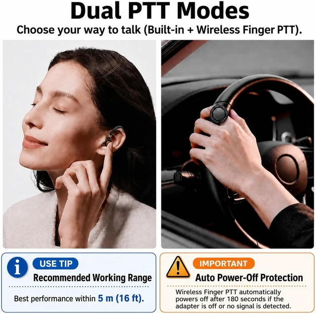 Alt view image 2 of 7 - 3-Piece Wireless Walkie Talkie Earpiece Kit with Bluetooth Adapter