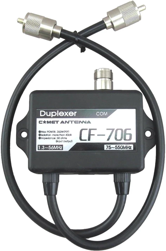 Main image of CF-706 Duplexer for HF/VHF/UHF Transceivers, 1.630 / 49470 / 8402000 MHz, High-Isolation Low-Loss Coaxial Splitter/Combiner with PL-259 Connectors for Amateur Radio & Base Use