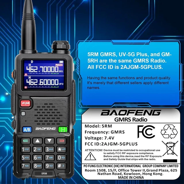 Alt view image 5 of 7 - 8W GMRS Handheld Two-Way Radios Repeater-Capable Long-Range Walkie Talkies with NOAA/FM/UHF/1.25M/VHF Receiver, 999CH, Frequency Match & 2500mAh Type-C Battery, 2-Pack