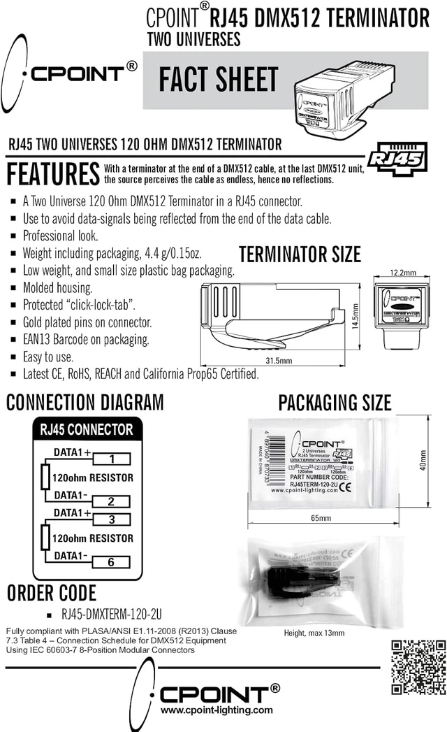 Alt view image 7 of 7 - CPoint DMXterminator RJ45 DMX Terminator 120 Ohm 2 Universe (RJ45-DMXTERM-120-2U)