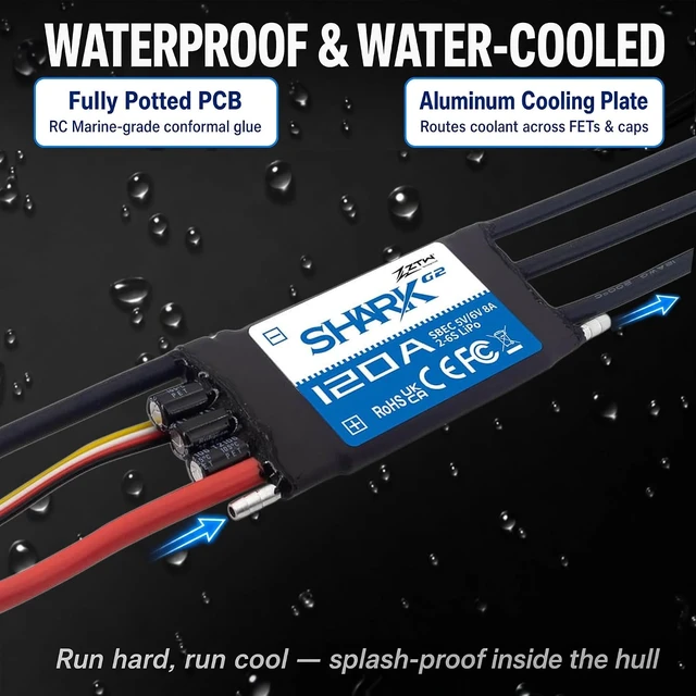 Alt view image 5 of 7 - Shark G2 120A RC Boat ESC 2-6S Waterproof Water-Cooled Bidirectional