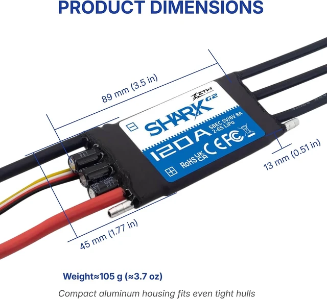 Alt view image 7 of 7 - Shark G2 120A RC Boat ESC 2-6S Waterproof Water-Cooled Bidirectional