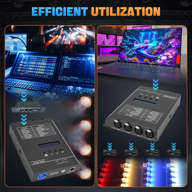 Alt view image 5 of 7 - 4-Port ArtNet to DMX Converter with PoE 4-Universe Bidirectional Art-Net to DMX512 Node, 4-Channel Network Interface for Lighting Controllers, Rack & Truss Mountable