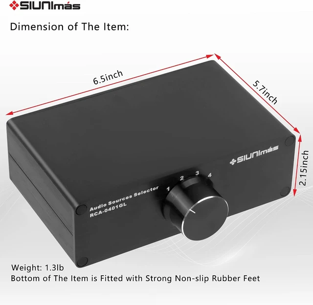 Alt view image 6 of 7 - 4-in-1-Out Pro RCA Passive Audio Switching Box 4-Channel Audio Converter/Selector, 1-in-4-Out (R0401-RCA)