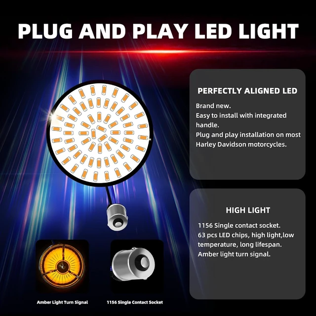 Alt view image 3 of 7 - Motorcycle 2" 1156 LED Amber Turn Signal Bulb Rear/Front Blinker with Turbine Smoke Lens for Harley Softail, Touring, Dyna, Fat Boy, Sportster, Road King & Street Glide