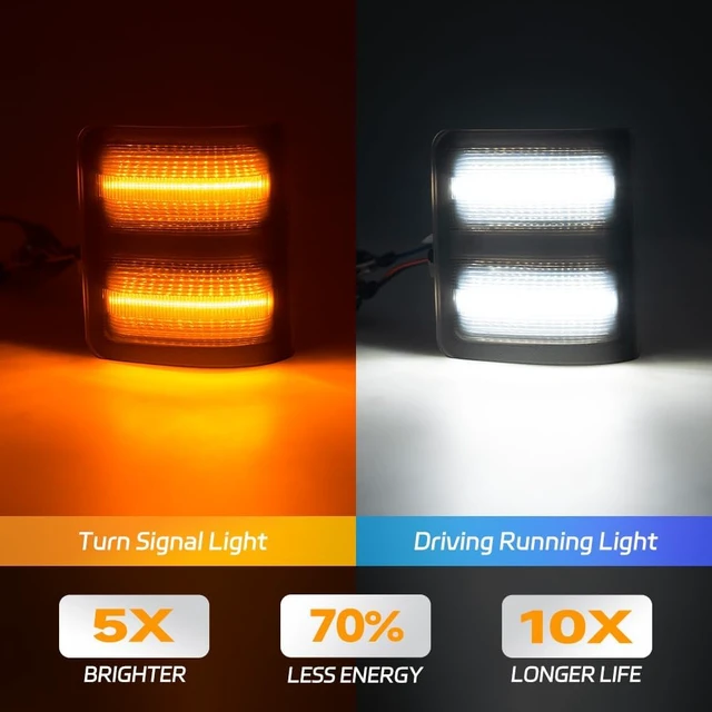 Alt view image 3 of 7 - LED Side Mirror Marker Lamp for F250 F350 F450 F550 Super Duty Switchback White Driving/Parking & Amber Turn Signal, Smoke Lens