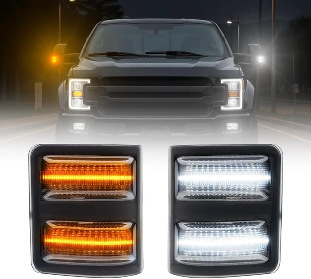 Alt view image 2 of 7 - LED Side Mirror Marker Lamp for F250 F350 F450 F550 Super Duty Switchback White Driving/Parking & Amber Turn Signal, Smoke Lens