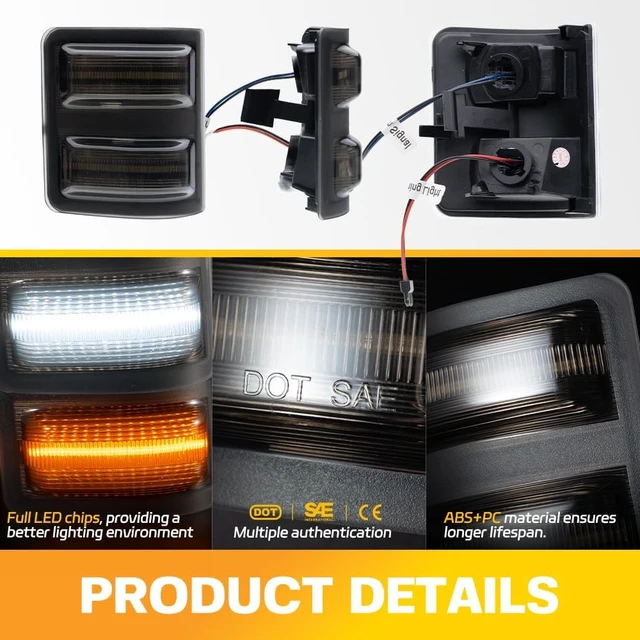 Alt view image 4 of 7 - LED Side Mirror Marker Lamp for F250 F350 F450 F550 Super Duty Switchback White Driving/Parking & Amber Turn Signal, Smoke Lens