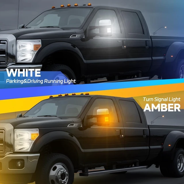 Alt view image 6 of 7 - LED Side Mirror Marker Lamp for F250 F350 F450 F550 Super Duty Switchback White Driving/Parking & Amber Turn Signal, Smoke Lens