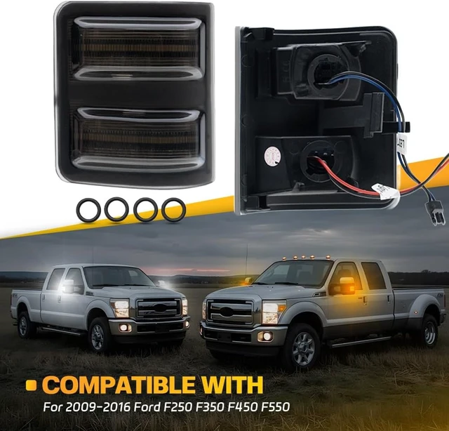 Alt view image 7 of 7 - LED Side Mirror Marker Lamp for F250 F350 F450 F550 Super Duty Switchback White Driving/Parking & Amber Turn Signal, Smoke Lens