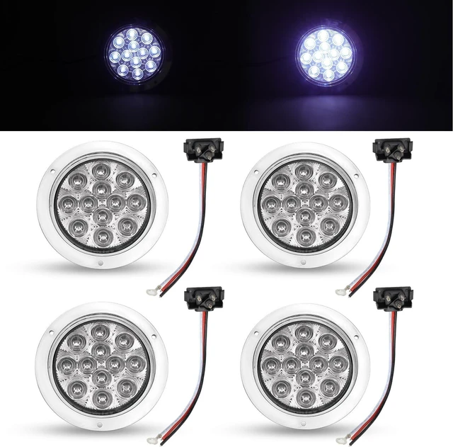 Main image of 4 Pcs 4-Inch 12-LED F3 Piranha Round White Tail/Reverse Indicator Lights with Chrome Bezel, 12V DC, for Caravan, Bus, Trailer, Tow, Dump, ATV & Heavy-Duty Truck (GAC12)