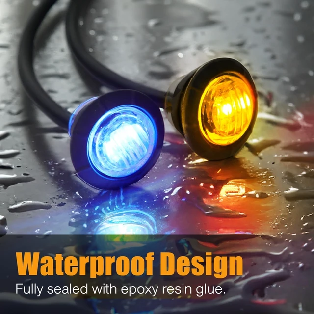 Alt view image 5 of 5 - 50 Pcs 3/4-Inch Mini Round 2-LED Side Marker Clearance Light Amber to Blue Dual Color, 12V DC, 3 Wire, for Truck, Trailer & Boat with Grommet