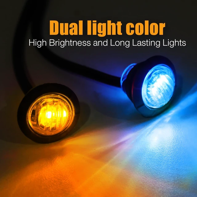 Alt view image 2 of 5 - 50 Pcs 3/4-Inch Mini Round 2-LED Side Marker Clearance Light Amber to Blue Dual Color, 12V DC, 3 Wire, for Truck, Trailer & Boat with Grommet