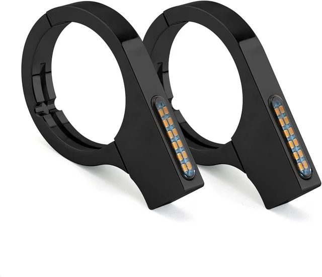 Main image of Motorcycle LED Turn Signals 43-46mm Front Fork Amber Indicator Clamps, 12V, for Harley, Honda, Yamaha, Kawasaki, Suzuki, Indian, Cafe Racer, Chopper, Bobber & Custom