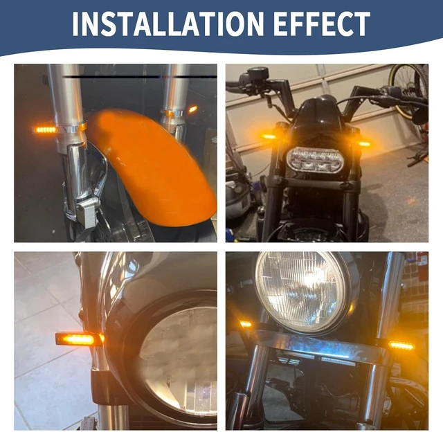 Alt view image 4 of 7 - Motorcycle LED Turn Signals 43-46mm Front Fork Amber Indicator Clamps, 12V, for Harley, Honda, Yamaha, Kawasaki, Suzuki, Indian, Cafe Racer, Chopper, Bobber & Custom