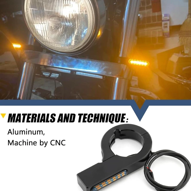 Alt view image 6 of 7 - Motorcycle LED Turn Signals 43-46mm Front Fork Amber Indicator Clamps, 12V, for Harley, Honda, Yamaha, Kawasaki, Suzuki, Indian, Cafe Racer, Chopper, Bobber & Custom