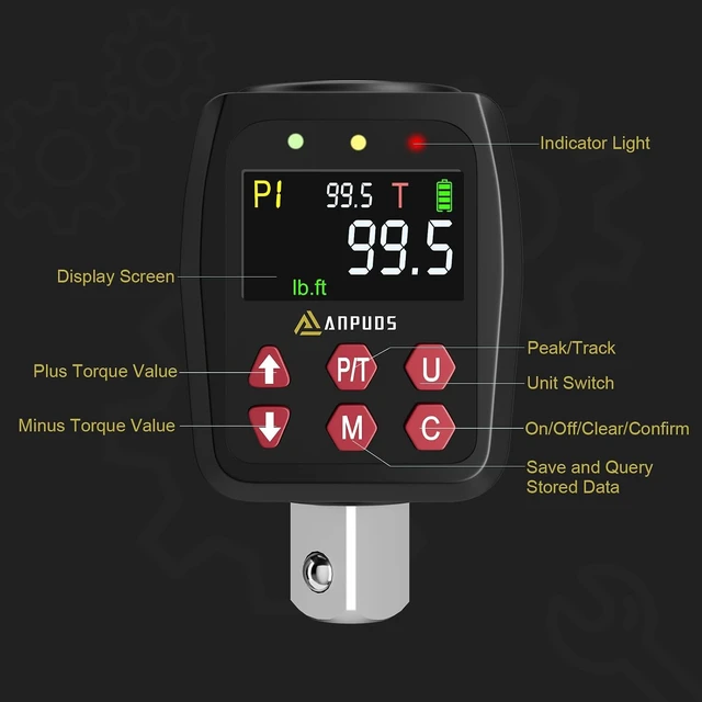 Alt view image 2 of 7 - 1/2" Digital Torque Adapter 5-99.5 Ft-lb / 6.75-135 Nm, ±1% Accuracy