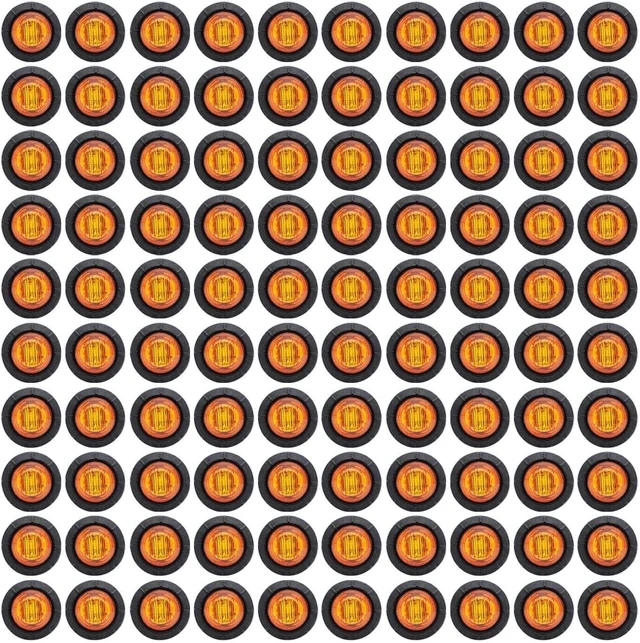 Main image of 100-Pack 3/4-Inch Mount Amber LED Clearance Button Marker Lights for Trailer, Truck, RV, Car, Bus & Van, 12V DC