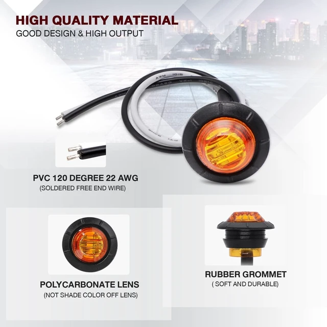 Alt view image 2 of 5 - 100-Pack 3/4-Inch Mount Amber LED Clearance Button Marker Lights for Trailer, Truck, RV, Car, Bus & Van, 12V DC