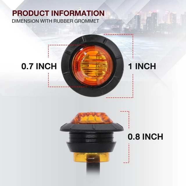 Alt view image 3 of 5 - 100-Pack 3/4-Inch Mount Amber LED Clearance Button Marker Lights for Trailer, Truck, RV, Car, Bus & Van, 12V DC