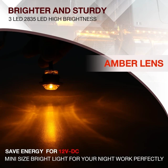 Alt view image 4 of 5 - 100-Pack 3/4-Inch Mount Amber LED Clearance Button Marker Lights for Trailer, Truck, RV, Car, Bus & Van, 12V DC