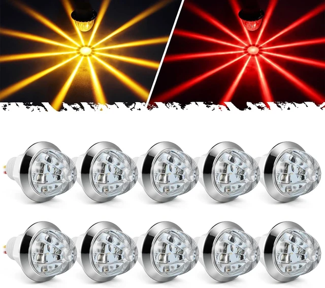 Main image of 10Pcs 3/4-Inch Amber/Red Mini LED Watermelon Lights 12V Dual-Color Turn Signal, Clearance & Side Marker for Trailer, Truck, RV, Pickup & Bus, Waterproof