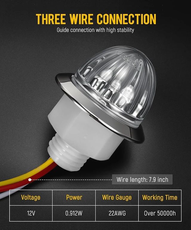 Alt view image 4 of 7 - 10Pcs 3/4-Inch Amber/Red Mini LED Watermelon Lights 12V Dual-Color Turn Signal, Clearance & Side Marker for Trailer, Truck, RV, Pickup & Bus, Waterproof