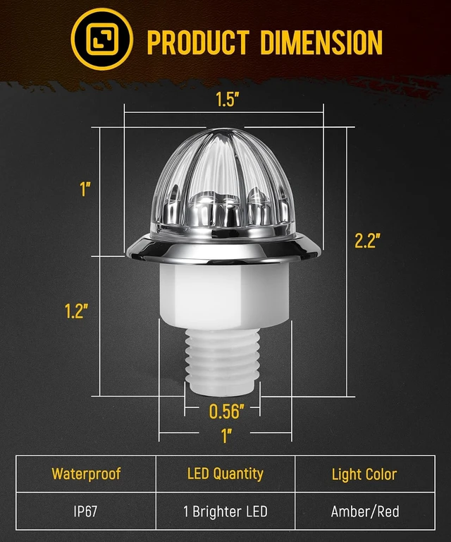 Alt view image 6 of 7 - 10Pcs 3/4-Inch Amber/Red Mini LED Watermelon Lights 12V Dual-Color Turn Signal, Clearance & Side Marker for Trailer, Truck, RV, Pickup & Bus, Waterproof