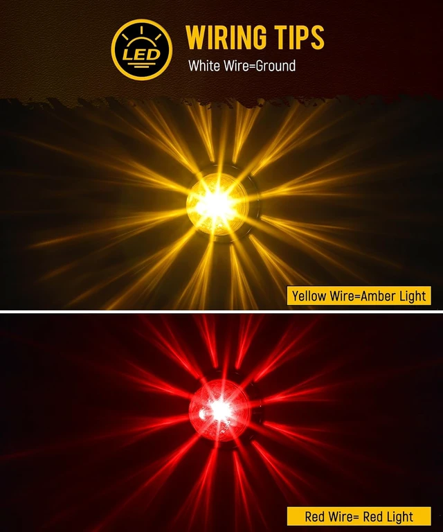 Alt view image 2 of 7 - 10Pcs 3/4-Inch Amber/Red Mini LED Watermelon Lights 12V Dual-Color Turn Signal, Clearance & Side Marker for Trailer, Truck, RV, Pickup & Bus, Waterproof