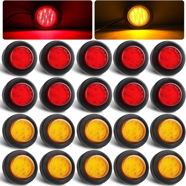 Main image of 10 Amber + 10 Red 2" Inch Round LED Trailer Marker Lights, 9-LED, 12V