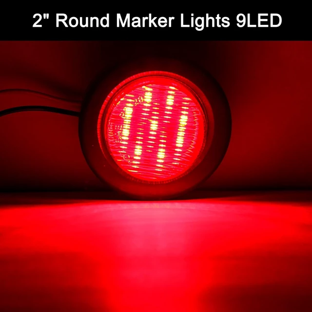 Alt view image 4 of 7 - 10 Amber + 10 Red 2" Inch Round LED Trailer Marker Lights, 9-LED, 12V