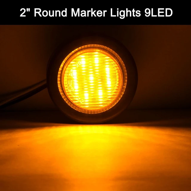 Alt view image 3 of 7 - 10 Amber + 10 Red 2" Inch Round LED Trailer Marker Lights, 9-LED, 12V