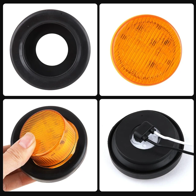 Alt view image 6 of 7 - 10 Amber + 10 Red 2" Inch Round LED Trailer Marker Lights, 9-LED, 12V