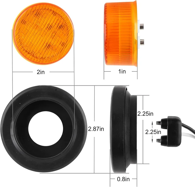 Alt view image 5 of 7 - 10 Amber + 10 Red 2" Inch Round LED Trailer Marker Lights, 9-LED, 12V