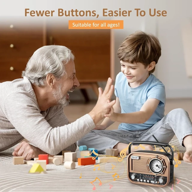 Alt view image 6 of 7 - Portable AM/FM Shortwave Radio with Bluetooth Speaker Rechargeable Analog Transistor Radio for Seniors & Elderly, Easy-to-Use with Carry Handle & USB/TF MP3 Player